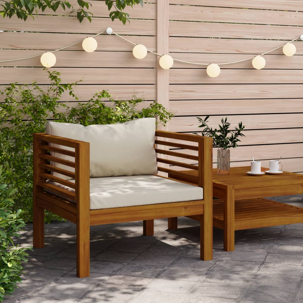Vidaxl Silla De Jardín Y Cojines Blanco Crema Madera Maciza De Acacia_1