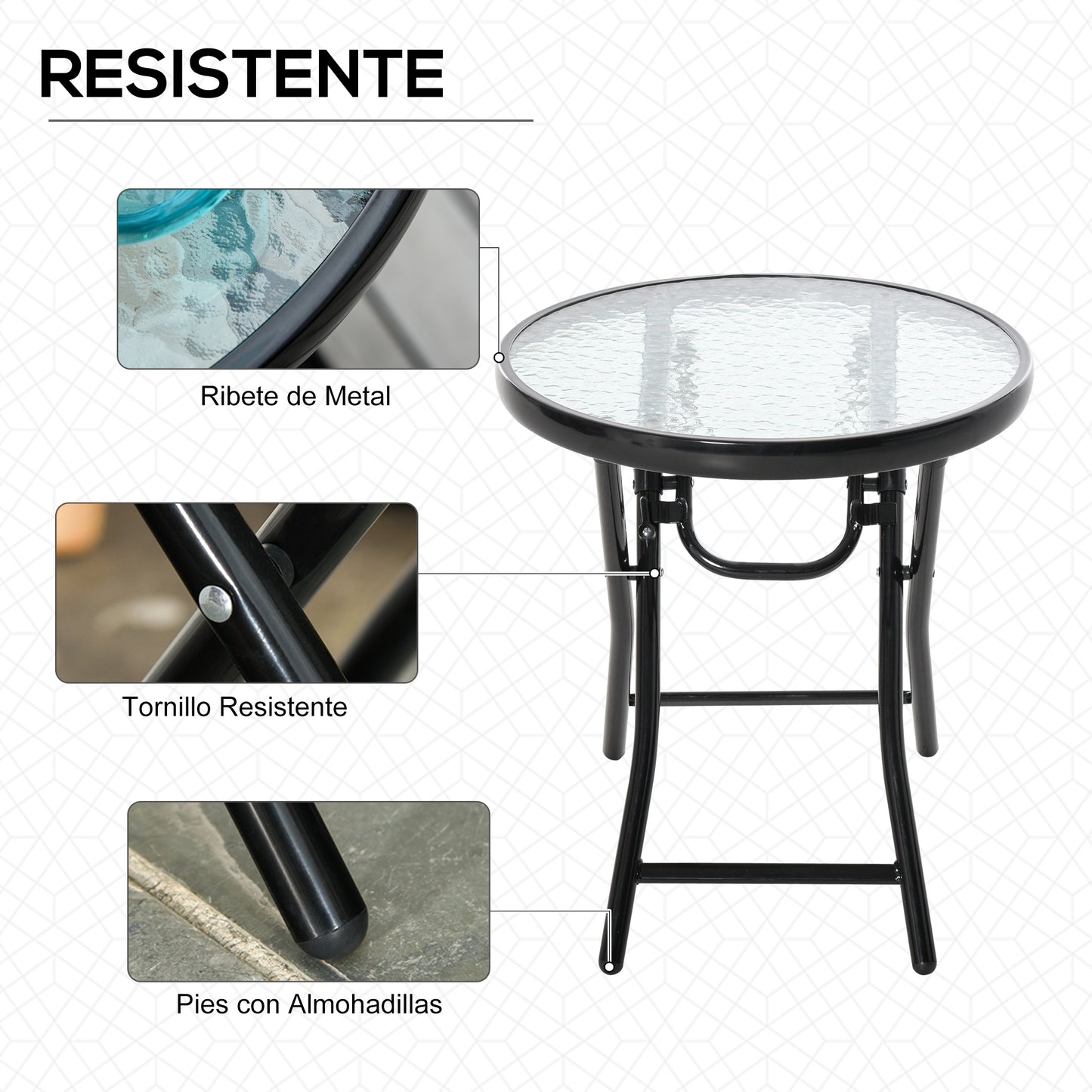 Outsunny Mesa De Cristal Redonda Plegable Con Hebilla De Seguridad Jardín Ø45 Cm_5