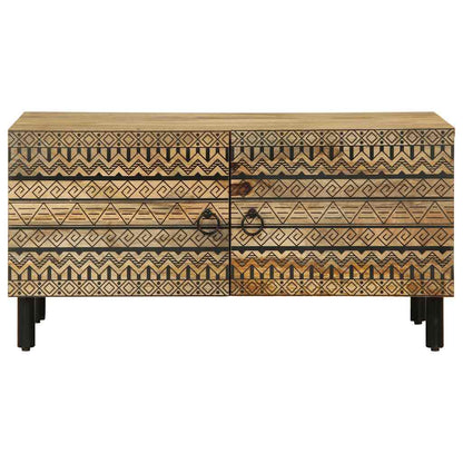 Mesa De Centro Madera Maciza De Mango Rugosa Negro 80x50x40 Cm_1