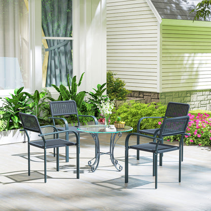 Outsunny Juego De 4 Sillas De Jardín Exterior Apilables 55x60x83 Cm Gris_4