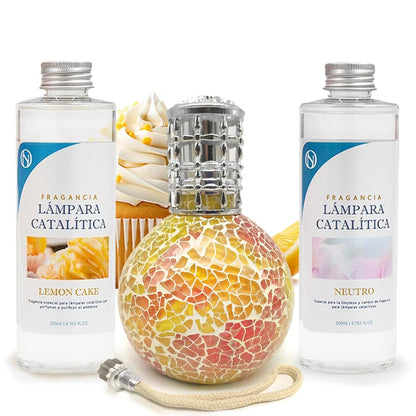 Pack Ahorro Lámpara Catalítica Mosaico Bicolor + Fragancia Lemon Cake 500ml + Limpiador Neutro 200ml + Mecha Repuesto_0