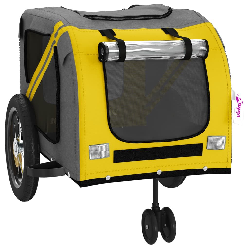 Vidaxl Remolque Bicicleta Mascotas Hierro Tela Oxford Amarillo Negro_4