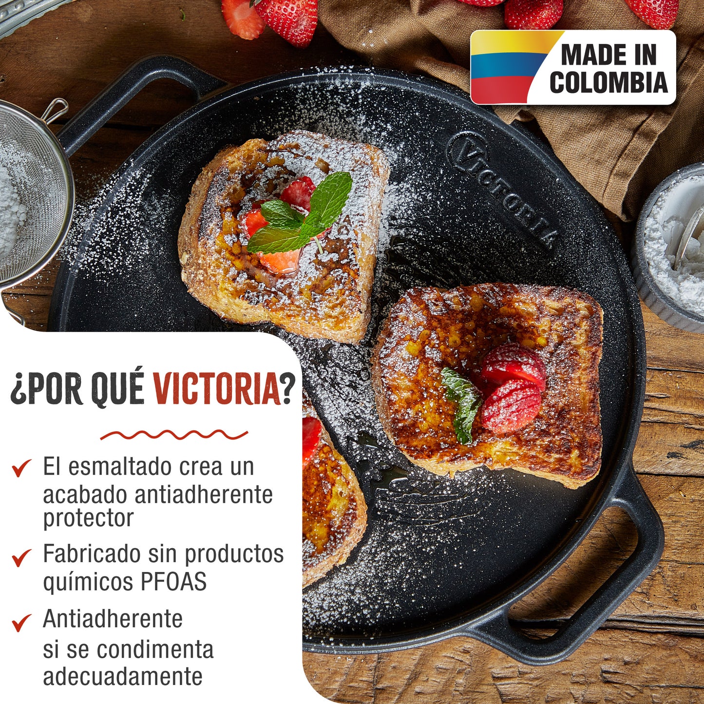 Victoria Plancha Cocina Hierro Fundido Esmaltado Parrilla Reversible 32cm, Fuego Barbacoa Sin Ptfe, 38007, Negro_1