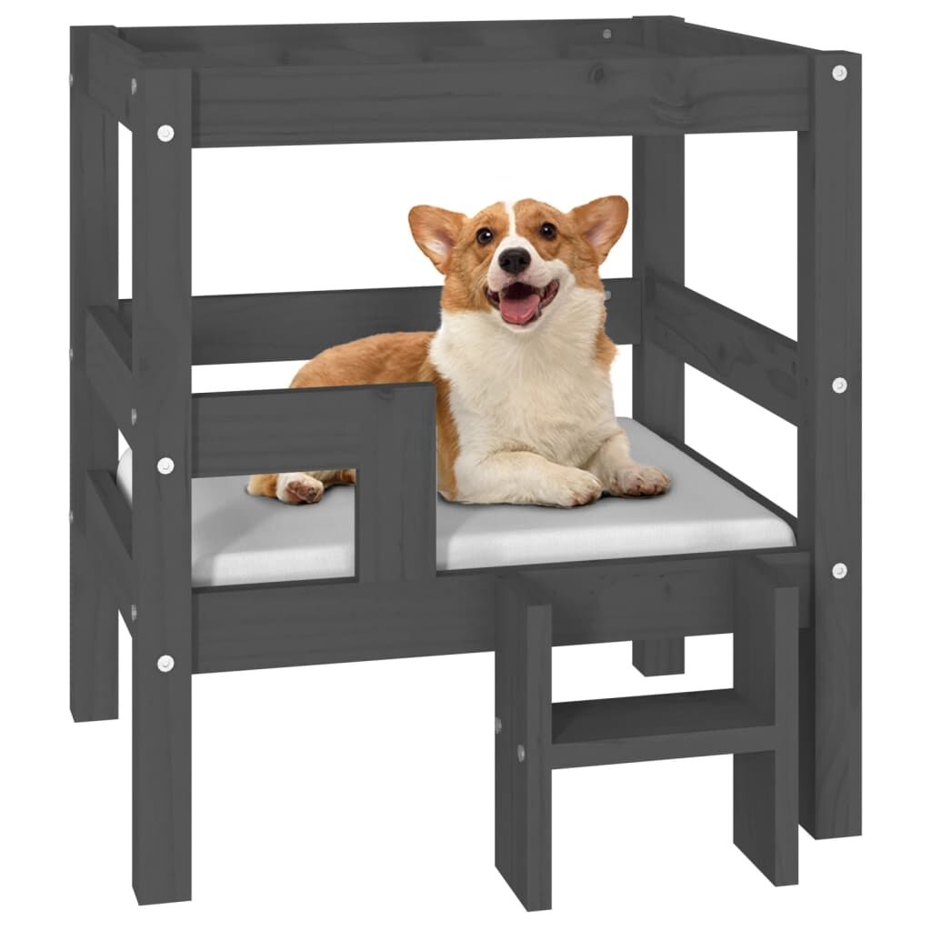 Vidaxl Cama Para Perros Madera Maciza De Pino Gris 55,5x53,5x60 Cm_3