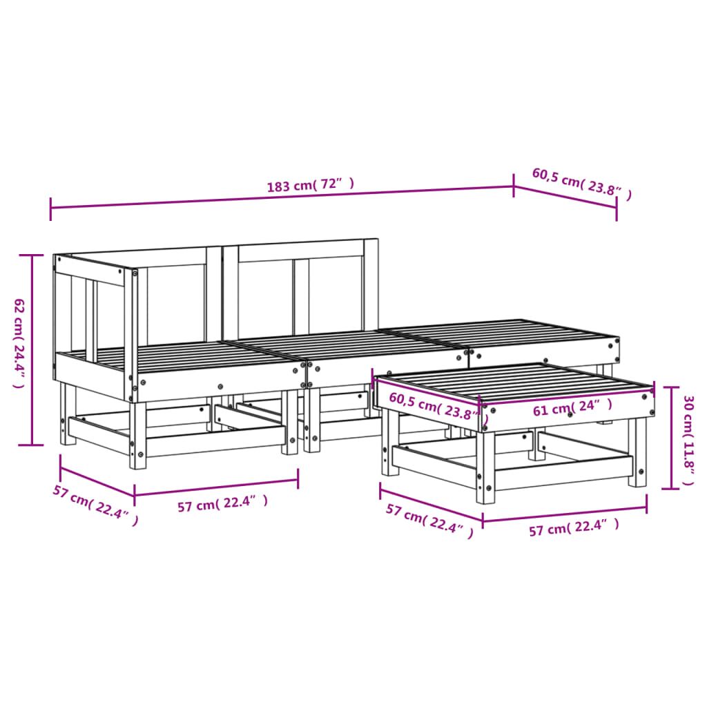 Vidaxl Juego De Muebles De Jardín 4 Pzas Madera Maciza De Pino Blanco_2