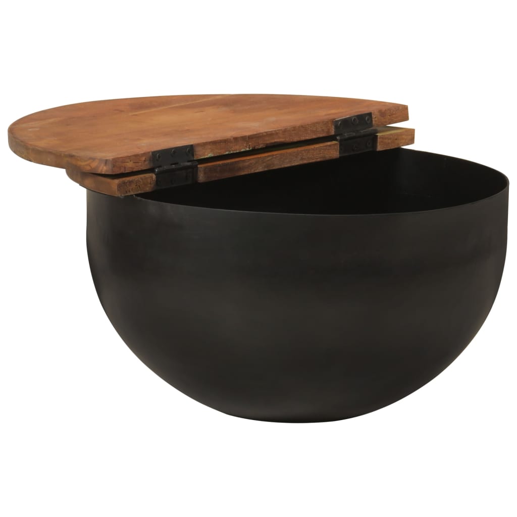 Mesa De Centro De Madera Maciza Reciclada Negra 50x27 Cm_1
