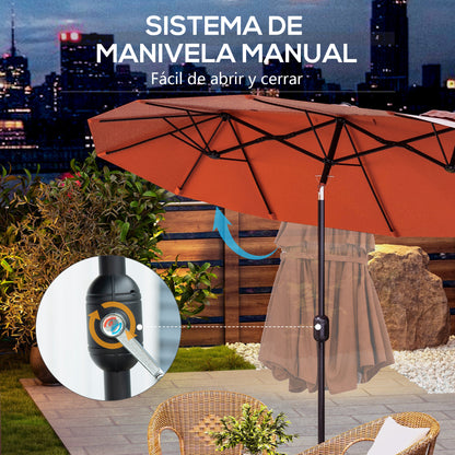 Outsunny Sombrilla Doble 295x152x222 Cm Con Inclinación De 45° Manivela Rojo_5