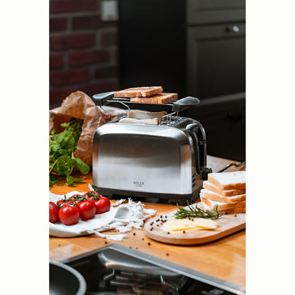 Tostadora Pan 2 Rebanadas, 7 Niveles Tostado 3 Funciones, Calienta Panecillos, Acero Inoxidable Adler Ad3222, Acero Inoxidable, 1000w_2
