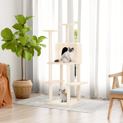 Rascador Para Gatos Con Postes De Sisal Color Crema 144,5 Cm_1
