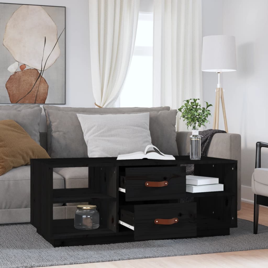 Mesa De Centro De Madera Maciza De Pino Negro 100x50x41 Cm_1