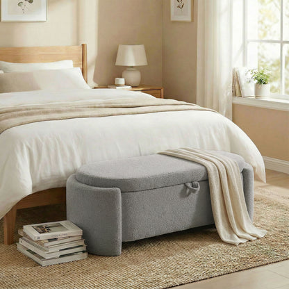 Homcom Puff Almacenaje Banco Almacenaje Ovalado 129x48,5x44 Cm Gris Claro_1