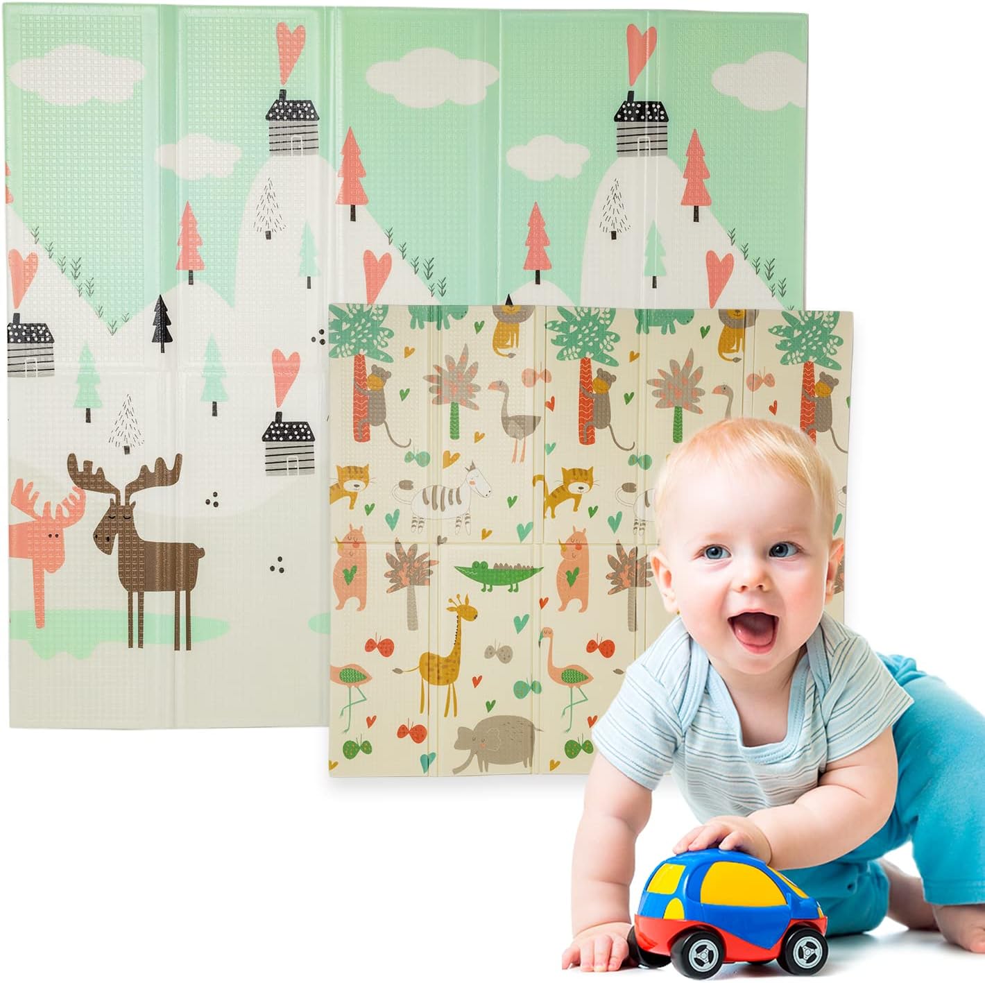 Alfombra Bebe, 1.5cm Grosor, Diseño Infantil, 200 X 180 Cm, Acolchada De Xpe, Reversible_0