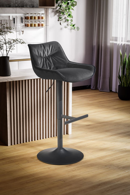 Taburete De Bar Terciopelo Negro Con Respaldo 86 - 106 Cm_2