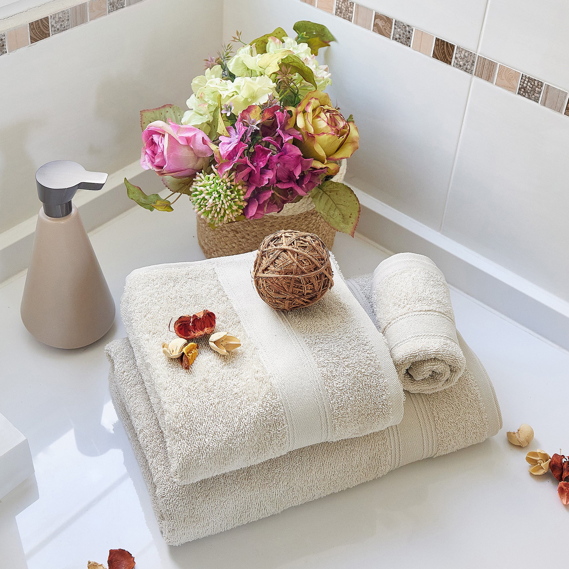 Juego De 4 Toallas De Baño: 2 Toallas De Lavabo 50x90 ; 2 Toallas De Ducha 70x140cm 450 Gr/m2 100% Algodón Beige_3
