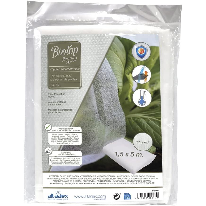 Tela protección de cultivos antiheladas Biotop 1.5 x 5 m 17 gr/m²