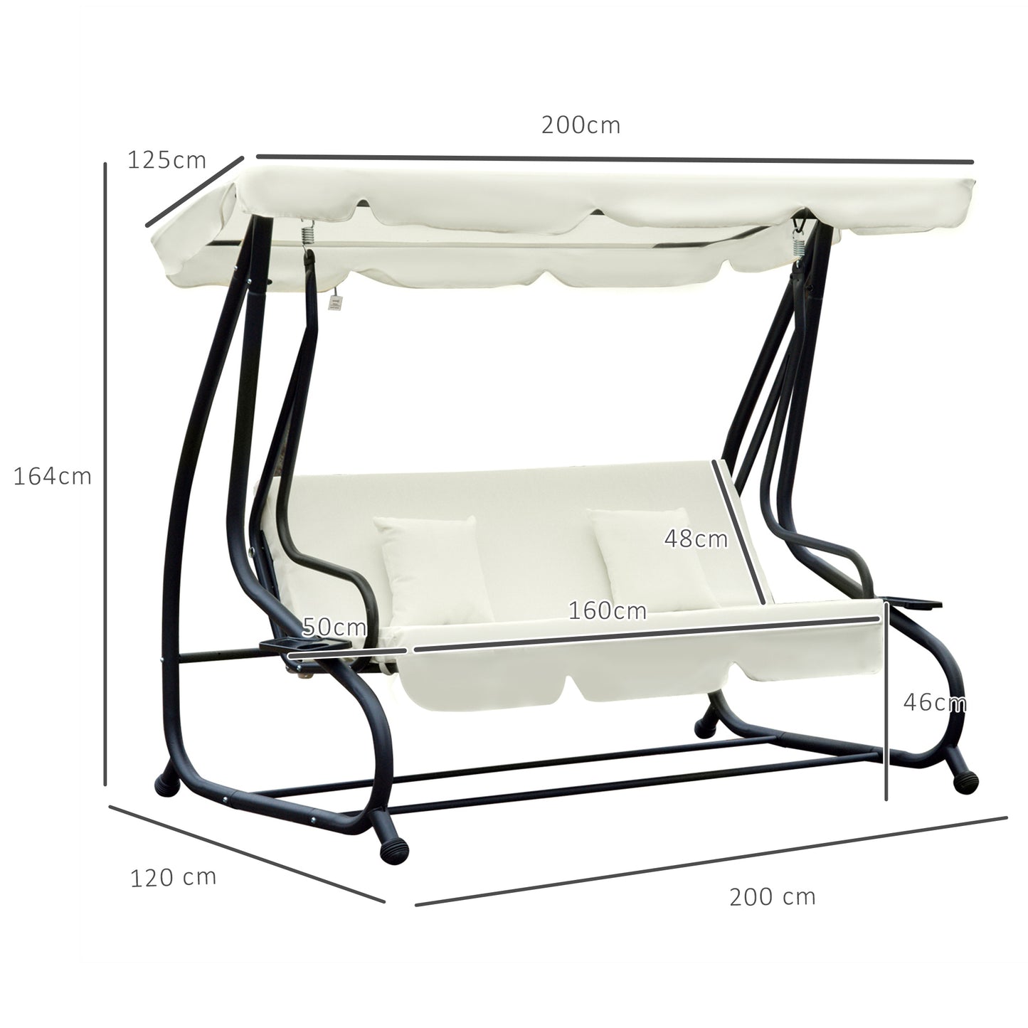 Outsunny Columpio Balancín Jardín Convertible En Cama Techo Ajustable Beige_2