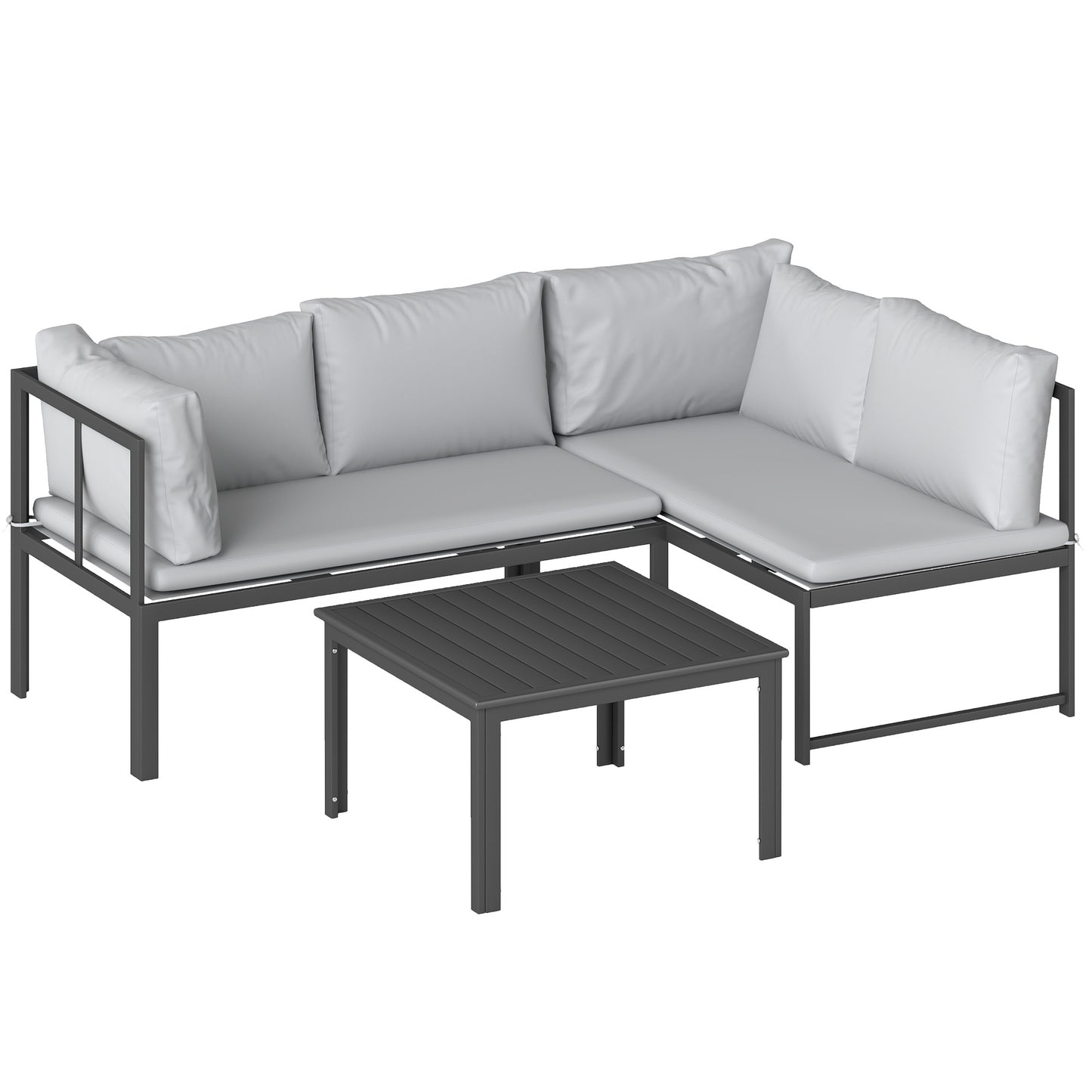 Outsunny Conjunto De Jardín Exterior De 3 Piezas En Forma De L Con Cojines Gris_0