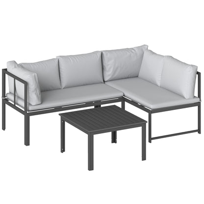 Outsunny Conjunto De Jardín Exterior De 3 Piezas En Forma De L Con Cojines Gris_0