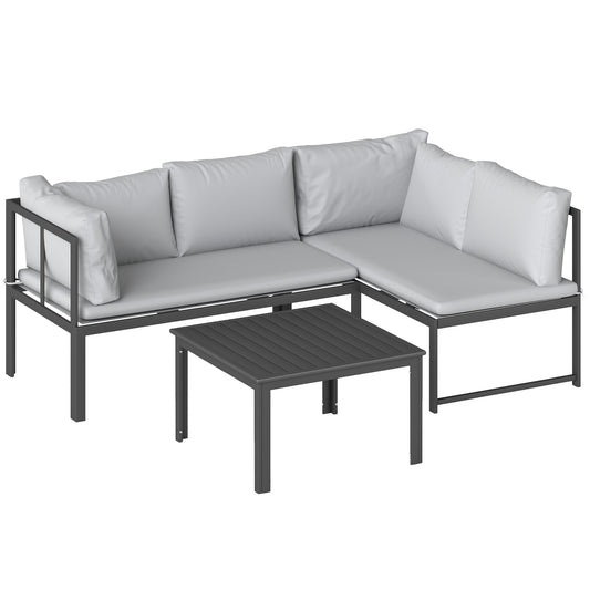 Outsunny Conjunto De Jardín Exterior De 3 Piezas En Forma De L Con Cojines Gris_0