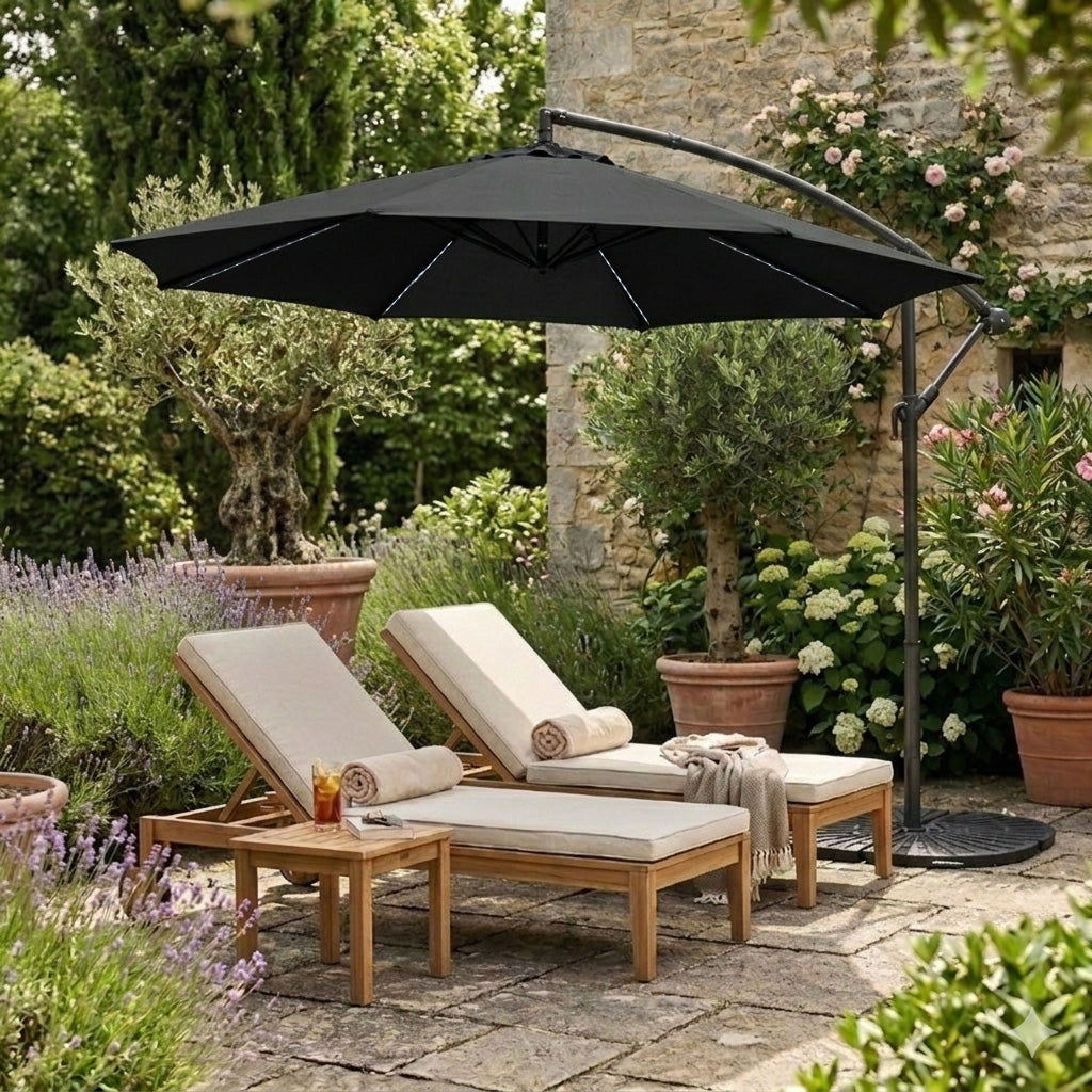 Parasol Excéntrico Led De 3 M Con Base De Abanico Completo – Negro_3