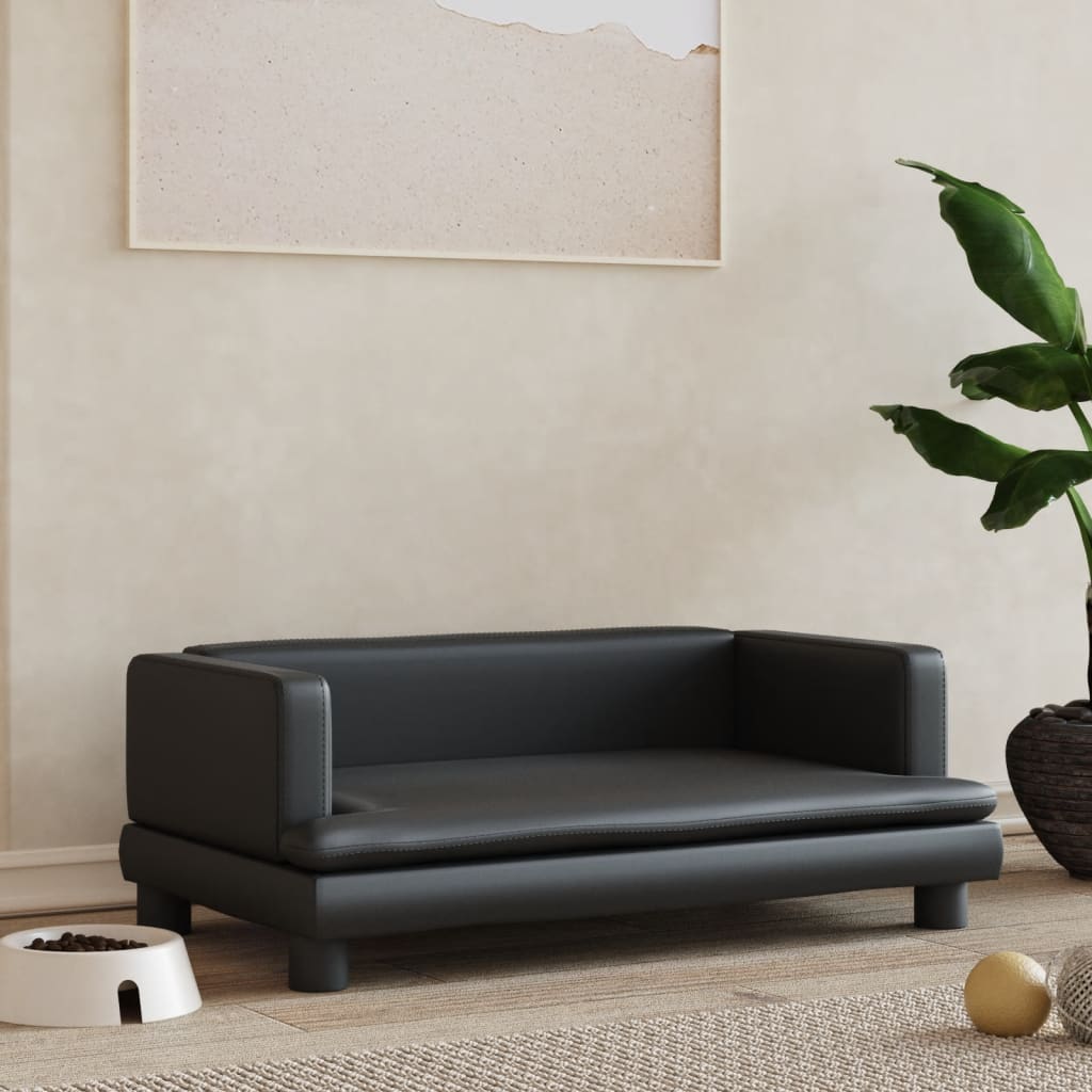 Cama Para Perros De Cuero Sintético Negra 80x45x30 Cm / Vetonek_2