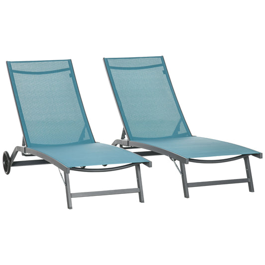 Outsunny Juego De 2 Tumbonas Reclinables De Jardín 165x66x102 Cm Azul Y Gris_0