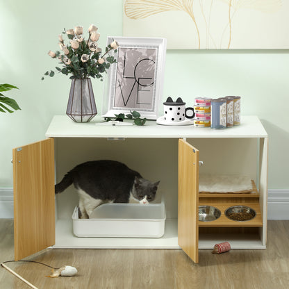 Pawhut Mueble Arenero Para Gatos 3 En 1 Con Puertas Estera Para Rascar Blanco_1