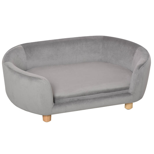 Pawhut Sofá Para Perros Pequeños Con Patas De Madera 86x55x33 Cm Gris Claro_0