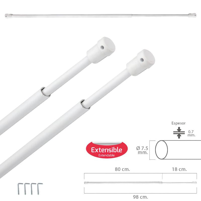 Barra Visillo Extensible 80/98 Cm. Con Soporte, Sin Muelle (2 Piezas)_0