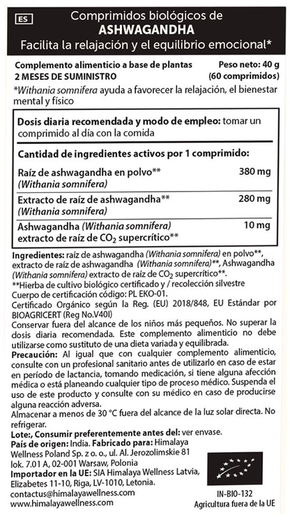 Ashwagandha Organic, Himalaya, 60 cápsulas