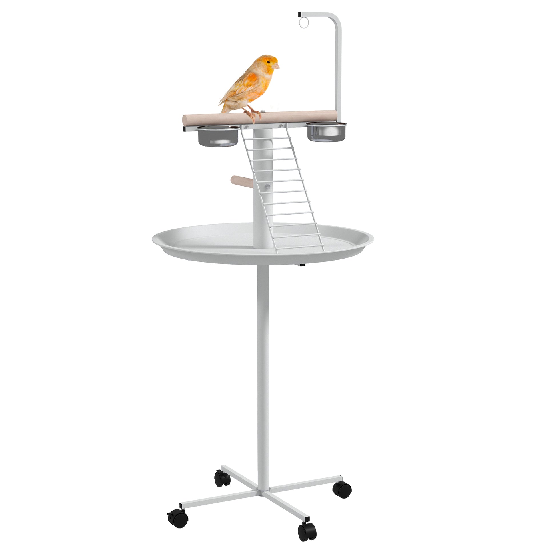 Pawhut Comedero De Pájaros Para Exterior Con Ruedas Ø60x138 Cm Blanco_0