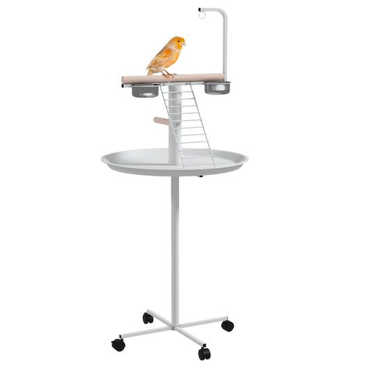 Pawhut Comedero De Pájaros Para Exterior Con Ruedas Ø60x138 Cm Blanco_0