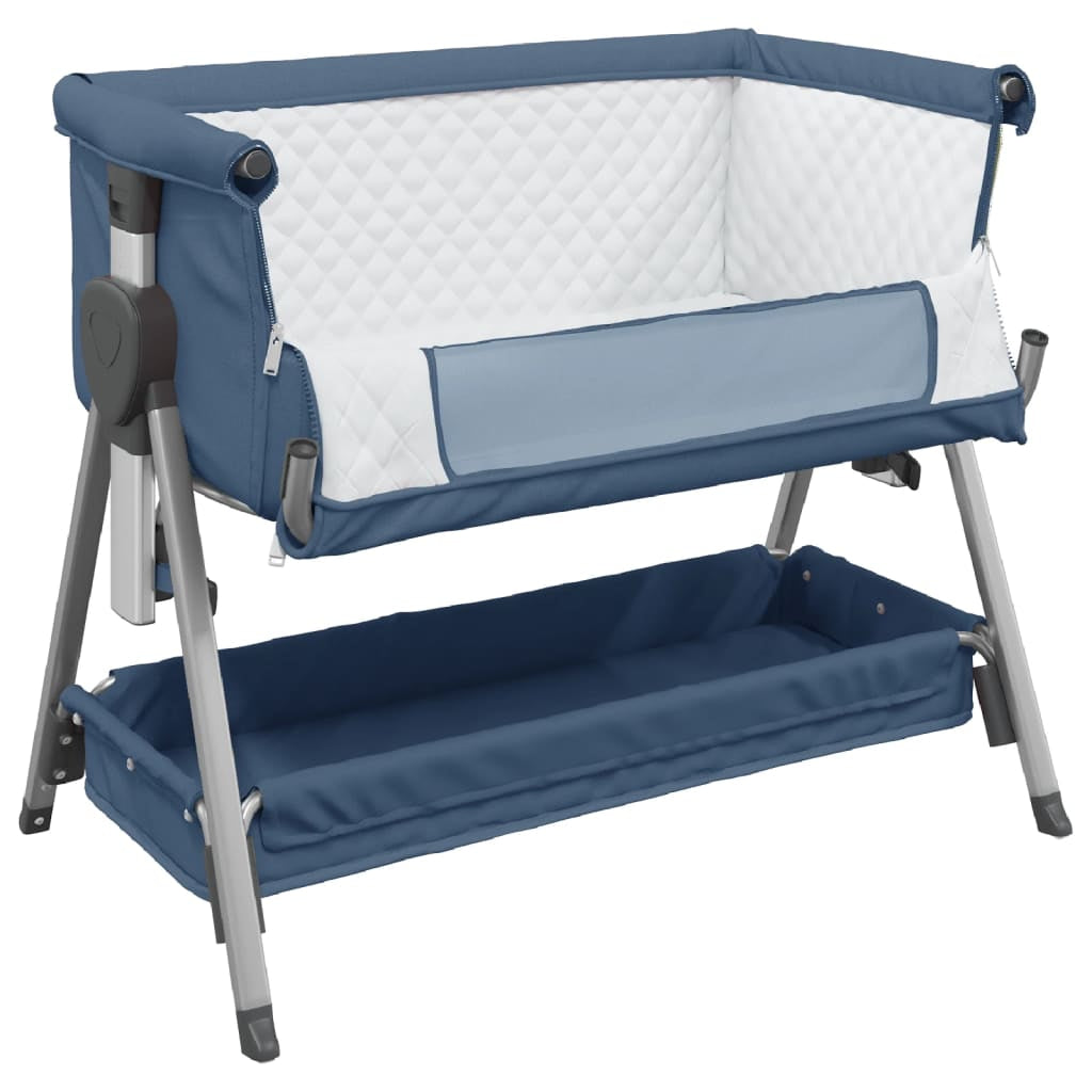 Vidaxl Cuna Con Colchón Tela De Lino Azul Marino_3