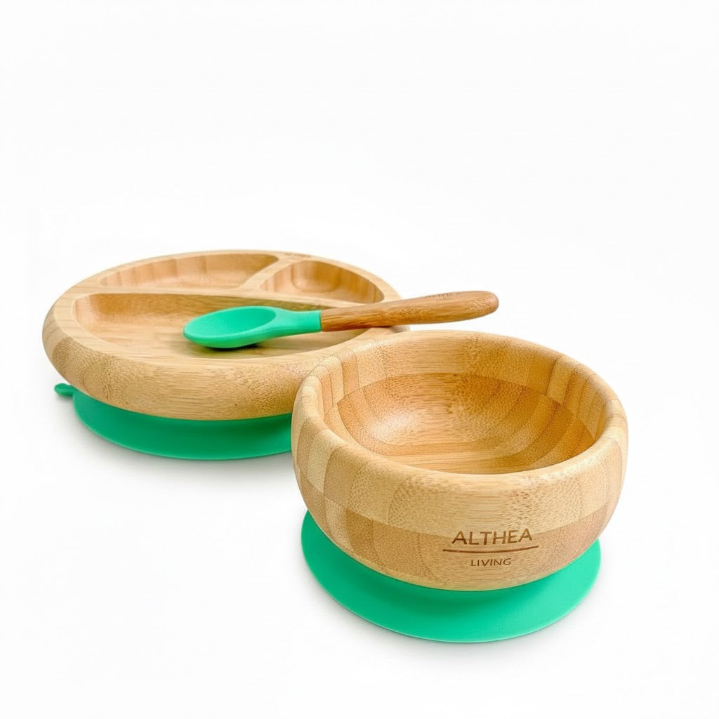 Vajilla De Bambú Natural - 3 Piezas - Verde Aguamarina._2