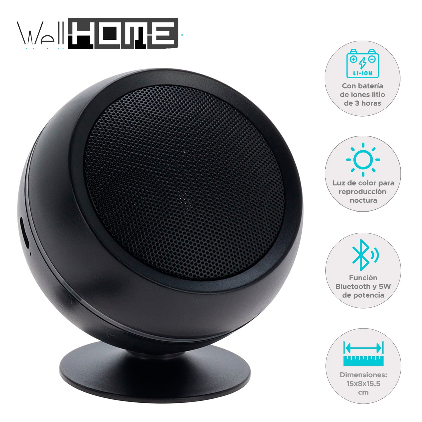 Well Home Altavoz Inalámbrico Mini Con Función Bluetooth V5 Y Luz, Batería Recargable Incluida_1