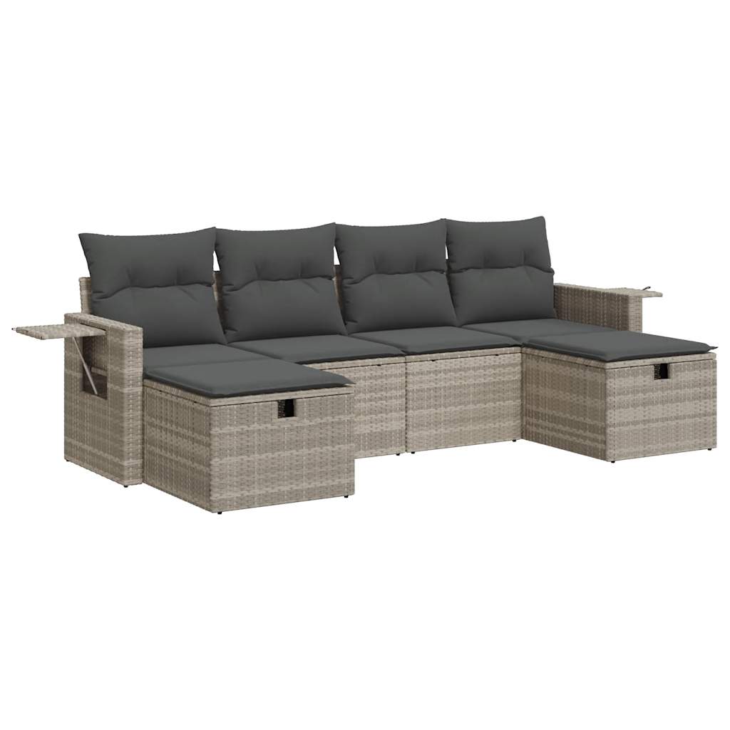 Set De Sofás De Jardín 6 Pzas Y Cojines Ratán Sintético Gris / Vetonek_4