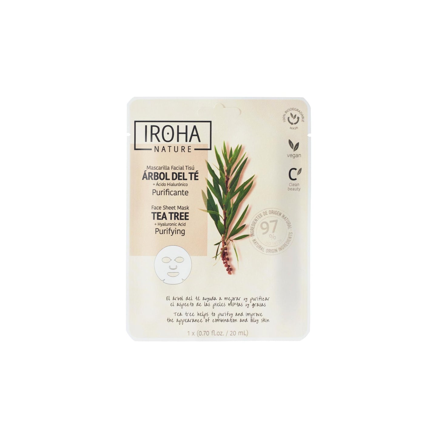 Mascarilla Facial Tisú Purificante con Árbol del Té Iroha Nature 20 ml