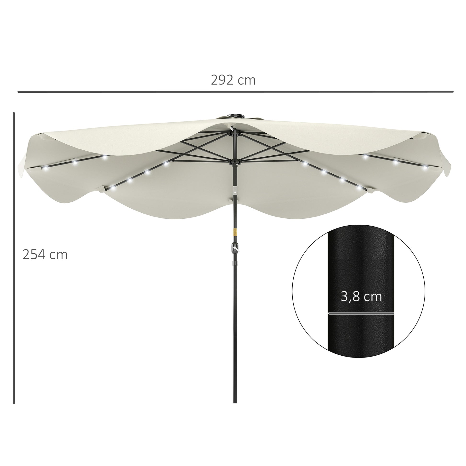 Outsunny Sombrilla De Jardín Ø292x254 Cm Con 32 Luces Led Solares Crema_2