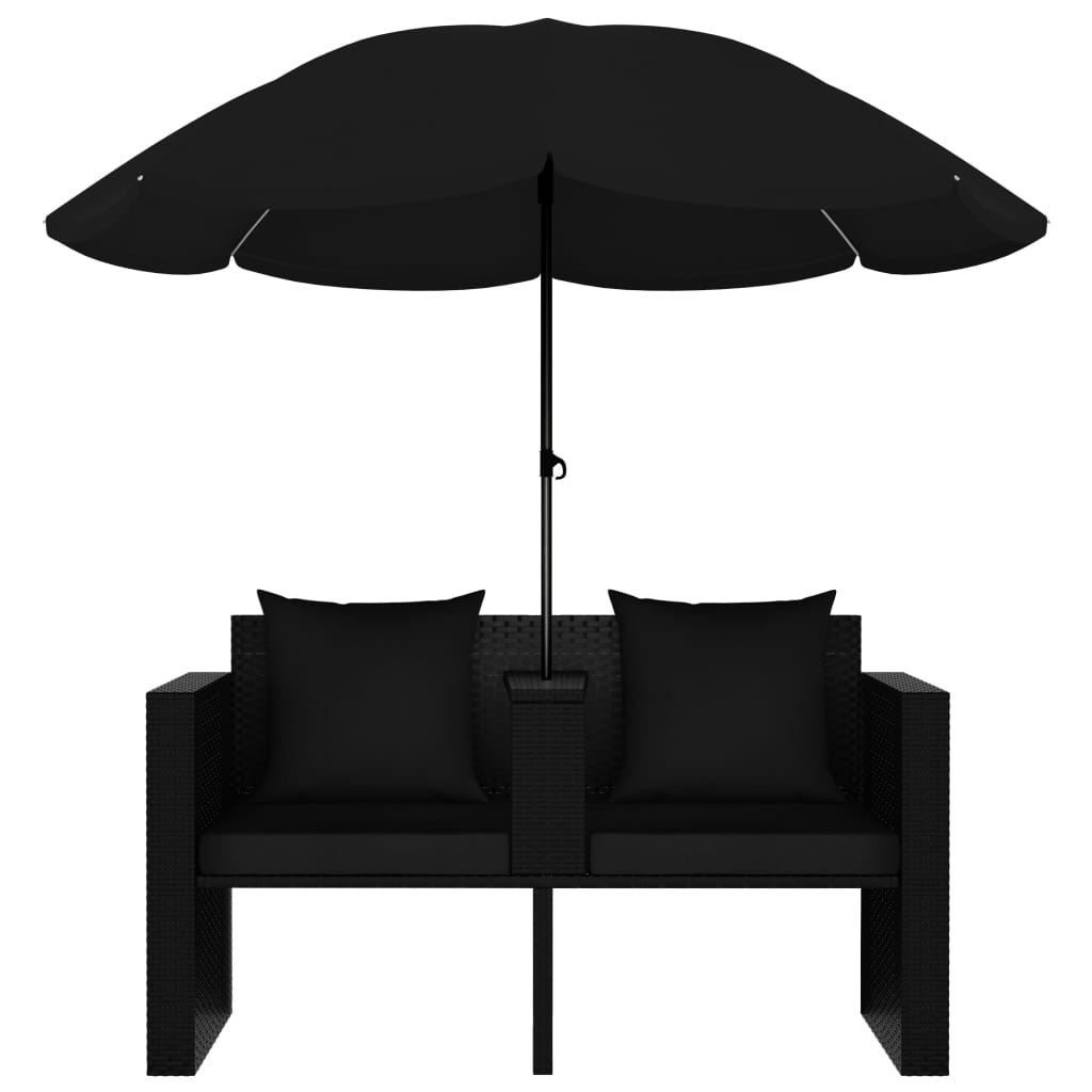 Vidaxl Cama De Jardín Con Sombrilla Ratán Sintético Negro_3