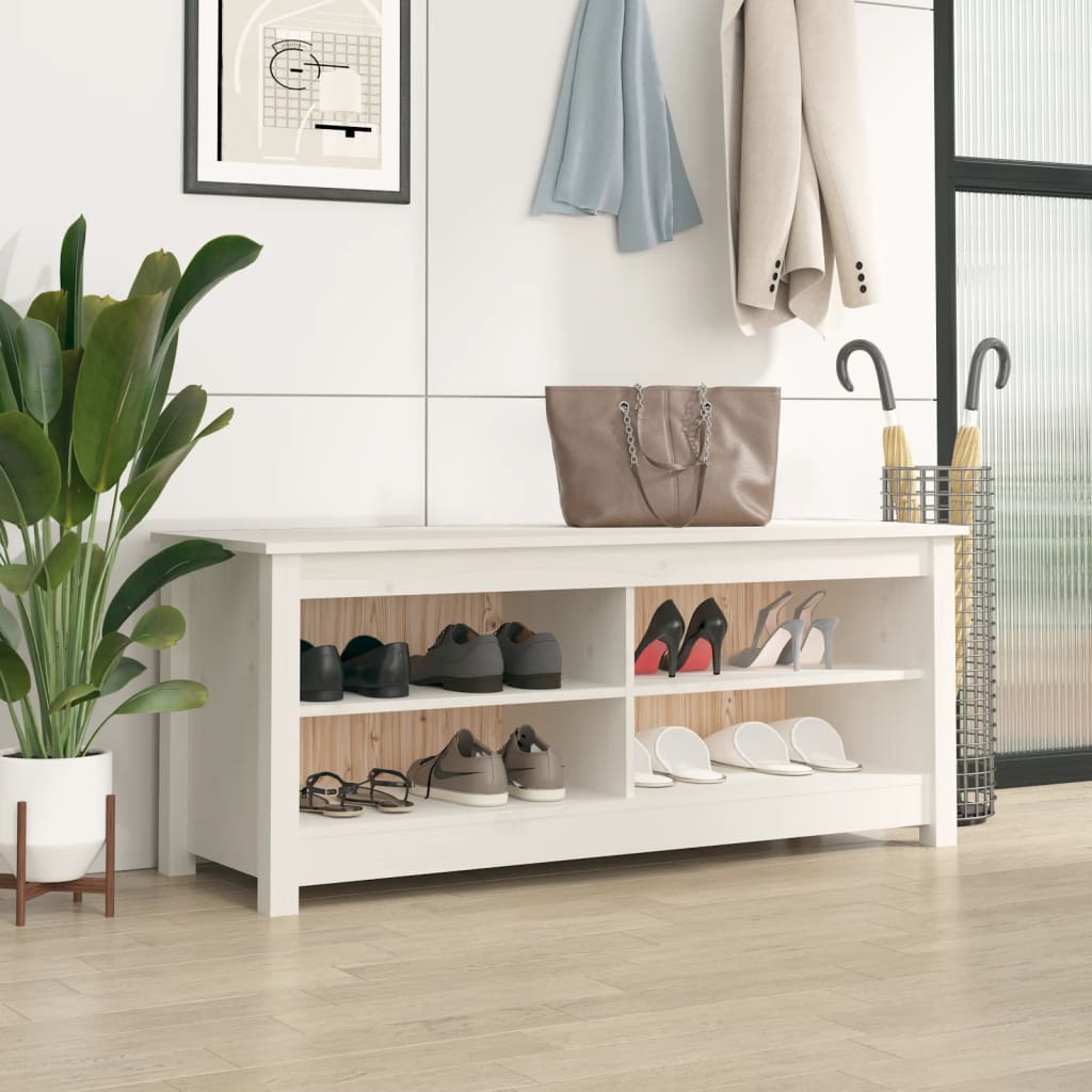 Banco Zapatero Madera Maciza De Pino Blanco 110x38x45,5 Cm / Vetonek_1