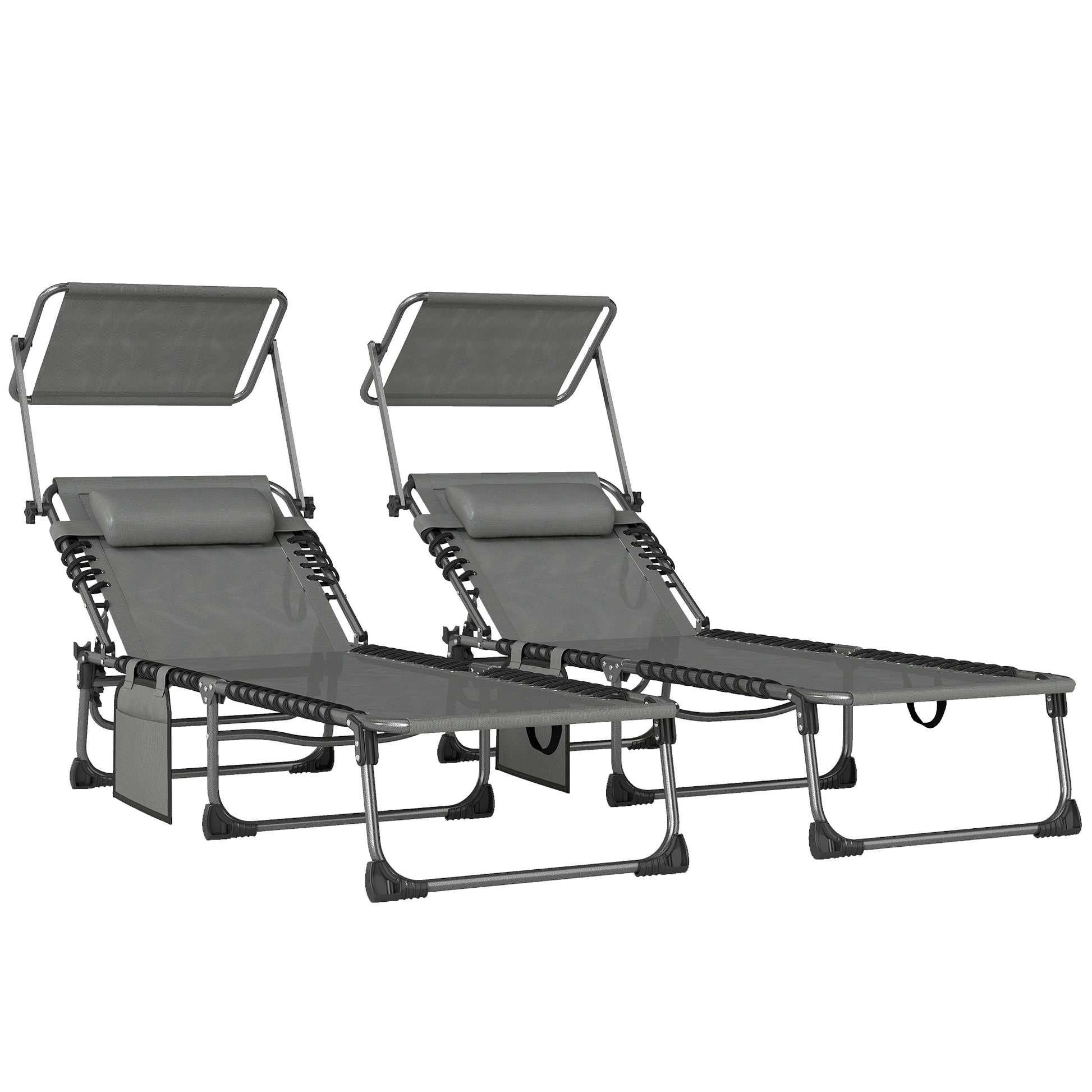 Outsunny Set De 2 Tumbonas Plegables Reclinables Con Parasol Y Bolsillo Lateral_0