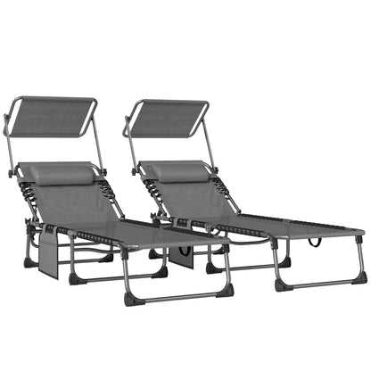 Outsunny Set De 2 Tumbonas Plegables Reclinables Con Parasol Y Bolsillo Lateral_0