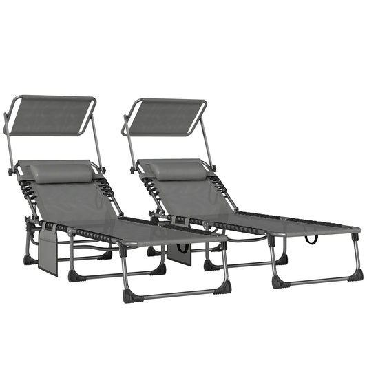 Outsunny Set De 2 Tumbonas Plegables Reclinables Con Parasol Y Bolsillo Lateral_0