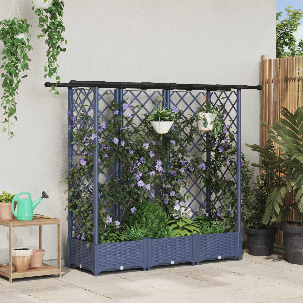 Cama Elevada Con Trellis Y Techo Gris 164 X 40 X 121 Cm Pp_1