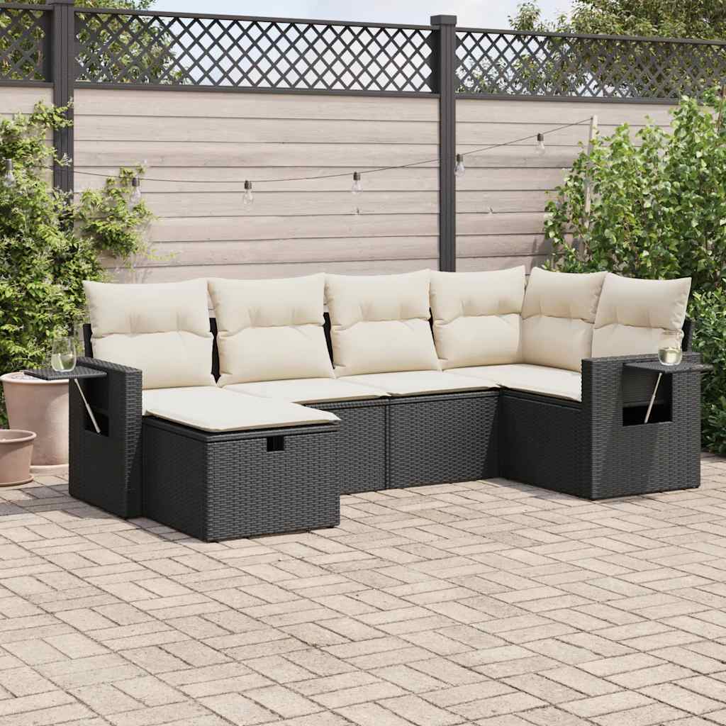Set De Sofás De Jardín 6 Piezas Y Cojines Ratán Sintético Negro / Vetonek_4