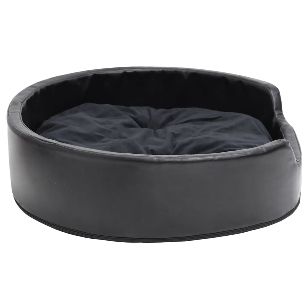Vidaxl Cama Para Perros Felpa Y Cuero Sintético Negra 79x70x19 Cm_3