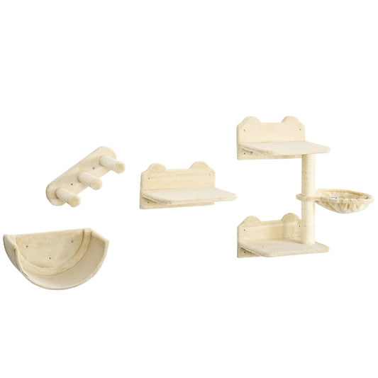 Pawhut Estante De Escalada Para Gatos De Pared Con Hamaca Nido Plataformas Beige_0