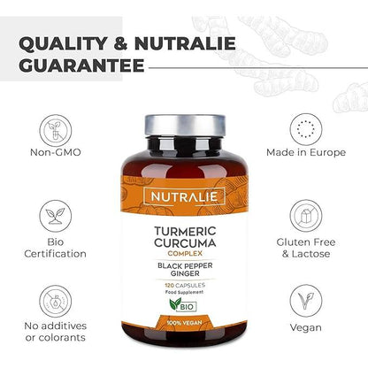 Nutralie Cúrcuma Complex + Jengibre y Pimienta Negra Orgánica 120 cápsulas