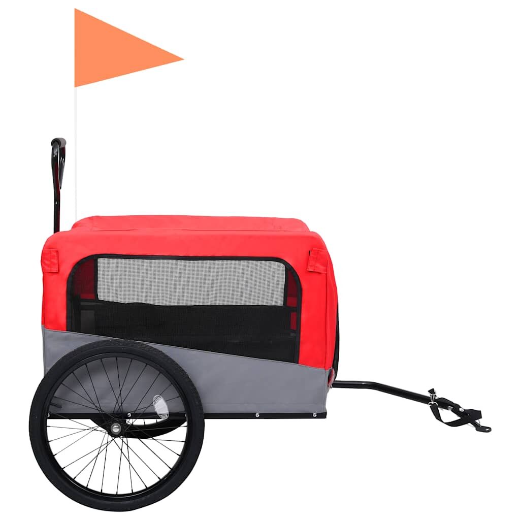 Vidaxl Remolque De Bicicleta Para Mascotas Cochecito 2 En 1 Rojo Gris_3