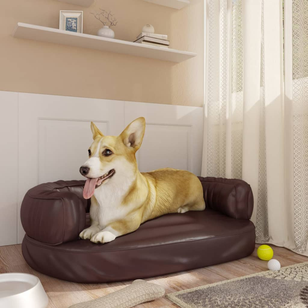 Vidaxl Cama Para Perros De Espuma Cuero Sintético Marrón 60x42 Cm_1